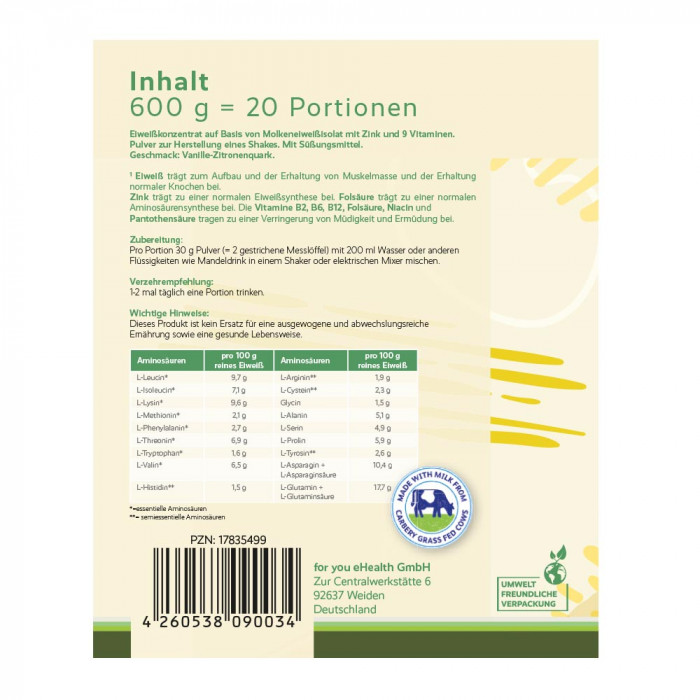 Whey Protein Isolate Etikett