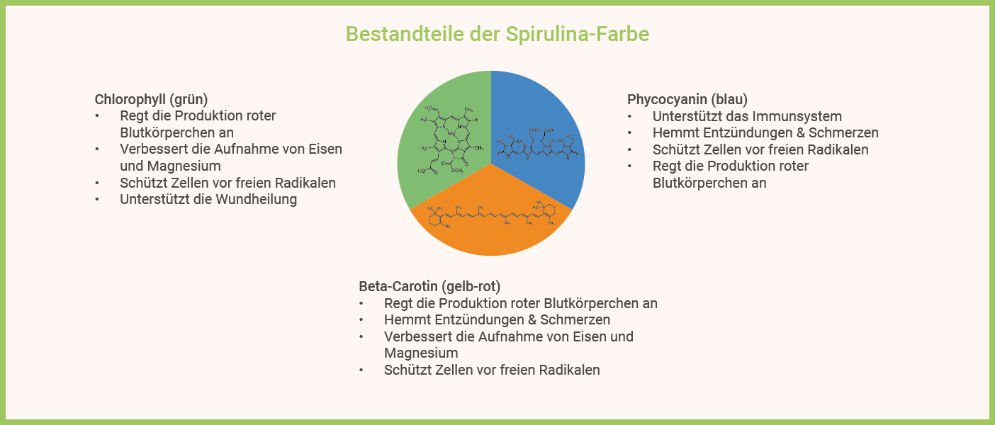 Infografik: Spirulina Inhaltsstoffe - Bestandteile der Farbe
