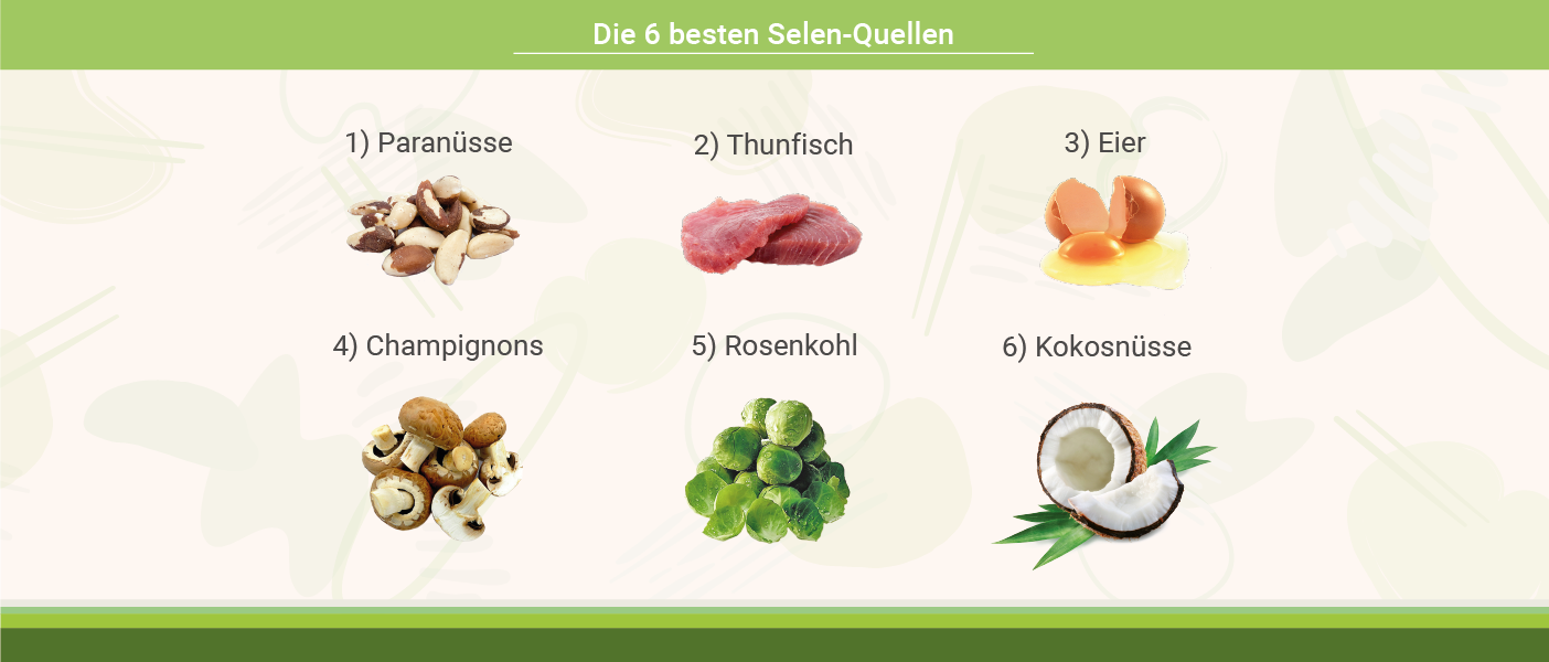 Selenreiche Lebensmittel infografik: Selen - beste Quellen
