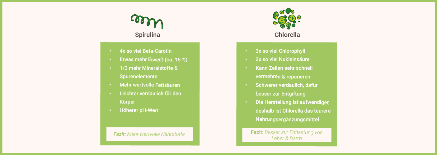 Infografik: Spirulina vs Chlorellae