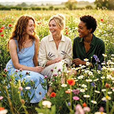 Schaubild zeigt glückliche Frauen in einem Feld