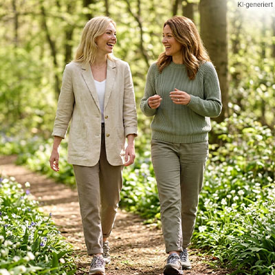 Schaubild zeigt zwei Frauen, welche in der Natur spazierengehen