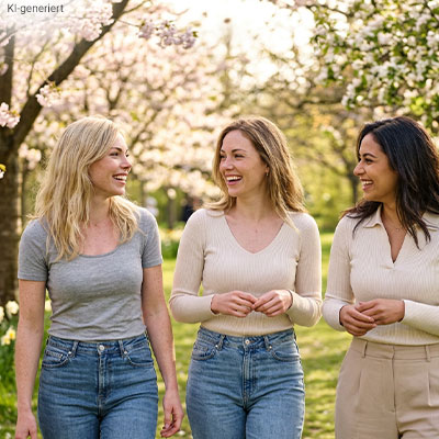 Schaubild zeigt drei Frauen, welche sich in der Natur unterhalten