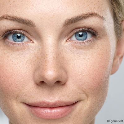 Schaubild zeigt Frau mit gesunden Hautbild, welches durch die Lutein Kapseln von for you gefördert wird