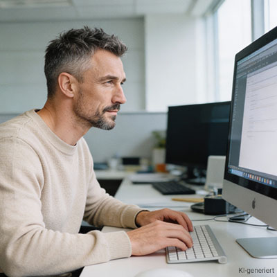 Schaubild zeigt Mann, welcher konzentriert arbeitet - dank for you energy pulver