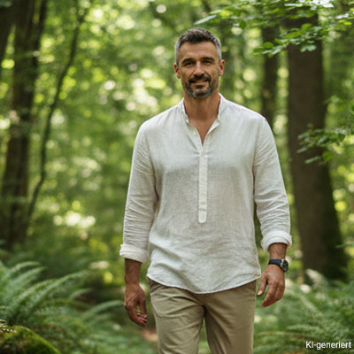 Schaubild zeigt Mann beim Spaziergang im Wald